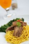 Asian Noodle With Orange Juice Stock Photo