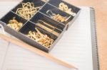 Simple Office Desk With Necessary Tool Stock Photo