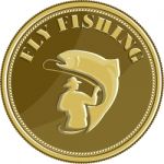 Fly Fishing Gold Coin Retro Stock Photo