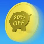 Twenty Percent Off Gold Coin Shows Price Cut 20 Stock Photo