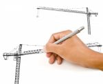 Hand Drawing Crane Line Stock Photo