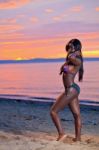 Beautiful Black African American Woman Posing On The Beach At Su Stock Photo