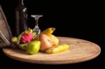 Fruit And Wine On A Tray Stock Photo