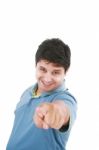 Young Man Pointing Stock Photo