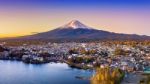 Fuji Mountain And Kawaguchiko Lake At Sunset, Autumn Seasons Fuji Mountain At Yamanachi In Japan Stock Photo