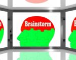 Brainstorm On Brain On Screen Showing Group Of Words Stock Photo