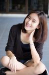 Portrait Of Thai Adult Beautiful Girl Relax And Smile Stock Photo