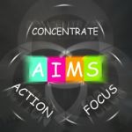 Strategy Words Displays Aims Focus Concentrate And Action Stock Photo