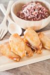 Grilled Chicken Wings With Multi Grains Berry Rice Stock Photo