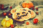 Halloween Decor Pumpkin Cookies Stock Photo