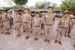 Student 11-12 Years Old, Scout Assembly, Teepangkorn Scout Camp In Samut Sakhon Thailand Stock Photo