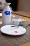 Japanese Style Table Set And Sake Stock Photo