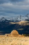 View Of Mormon Row Near Jackson Wyoming Stock Photo