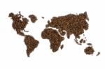 World Map Filled With Coffee Beans Stock Photo