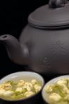 Chinese Jasmine Tea Pot And Cups Stock Photo