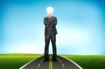 Business Man Standing Over Road Stock Photo