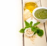 Italian Basil Pesto Sauce Ingredients Stock Photo