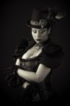 Steampunk Young Woman Emotional Portrait Stock Photo