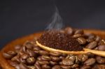 Coffee Beans And Ground Coffee Stock Photo