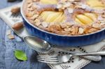 Fresh Homemade Pear Frangipane Tart Stock Photo