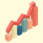 Red Arrow Growth With Bar Chart Isometric Stock Photo