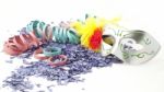 Carnival Mask, Confetti And Streamers Stock Photo