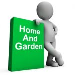 Home And Garden Book With Character Shows Household And Gardenin Stock Photo