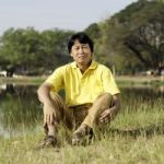 Asian Middle-aged Man In The Park Stock Photo