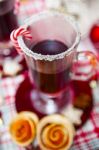 Mulled Wine With Spices And Gingerbread Cookies Stock Photo