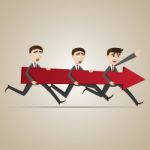 Cartoon Businessmen Carry Red Arrow Stock Photo