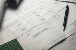 Engineering Diagram Blueprint Paper Drafting Project Sketch Arch Stock Photo