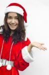 Beautiful Young Santa Clause Woman, Isolated Stock Photo