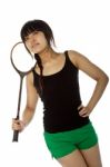 Lady Holding Badminton Racket Stock Photo