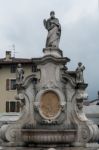 Statue Outside The Collegiate Church In Arco Trentino Italy Stock Photo