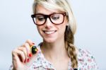 Pretty Young Teacher Woman Writing On The Screen Stock Photo