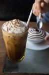 Set Of Iced Coffee And Banoffee Pie Stock Photo