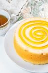 Sponge Cake With Tea Stock Photo