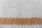 Textures Of Loom-woven Threads In White Tones With Golden Edges Stock Photo