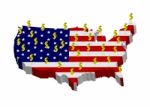 America Map Flag Pattern With Dollar Symbol Stock Photo