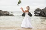 Bride At Snapper Rock Beach In New South Wales Stock Photo