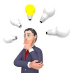 Lightbulbs Businessman Indicates Power Sources And Character 3d Stock Photo