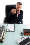 Shouting Manager Pointing Forward Stock Photo