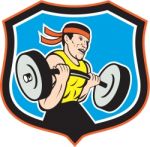 Weightlifter Lifting Barbell Shield Cartoon Stock Photo