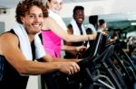 People At  Gym Working Out Happily Stock Photo