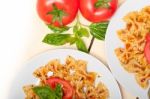 Italian Pasta Farfalle Butterfly Bow-tie And Tomato Sauce Stock Photo