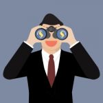 Businessman Use Binoculars Looking For Money Stock Photo