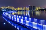 Colorful Bridge And Cityscape At Night In Korea Stock Photo