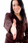 Smiling Girl Offering Handshake Stock Photo