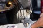 Repairing Exhaust Pipe Stock Photo