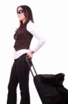 Woman Traveling With Suitcase Stock Photo